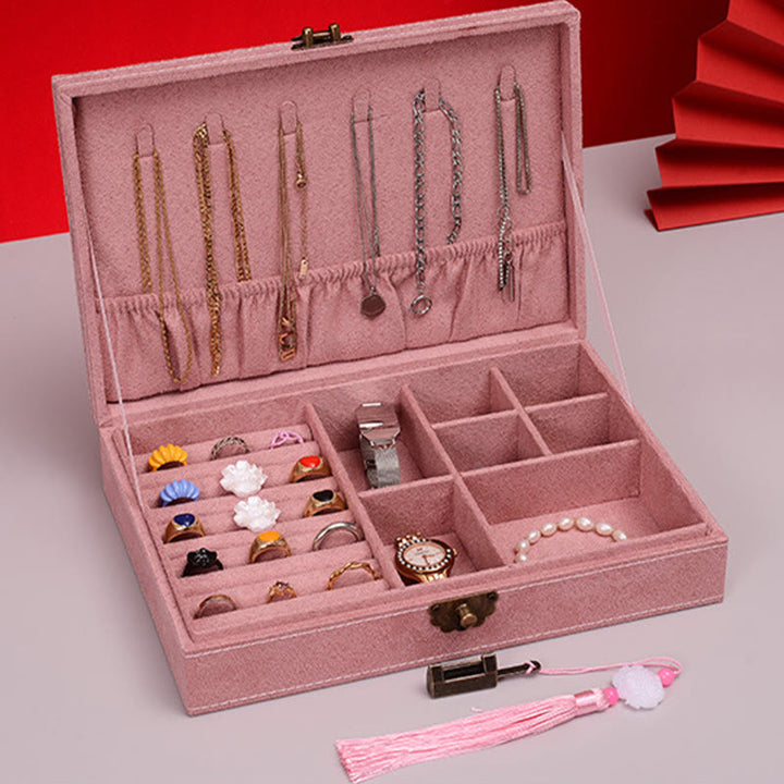 Buddha Stones, schlichtes Design, Schmuckschatulle, Organizer, einlagige Flanell-Schmuckaufbewahrungsbox mit Schloss - image 29