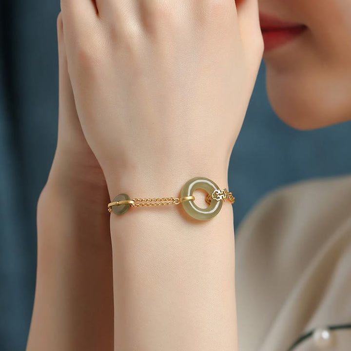 Rundes Jade-Friedensschnallen-Kürbis-Fu-Charakter-Glücksbringer-Wohlstandskettenarmband