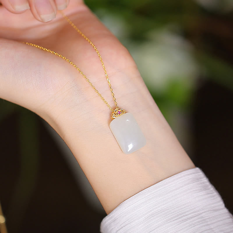 925 Sterling Silber natürliche Hetian Jade Cyan Jade Glück lachender Buddha Schmetterling Halskette Anhänger - Quadratische weiße Jade - image 16