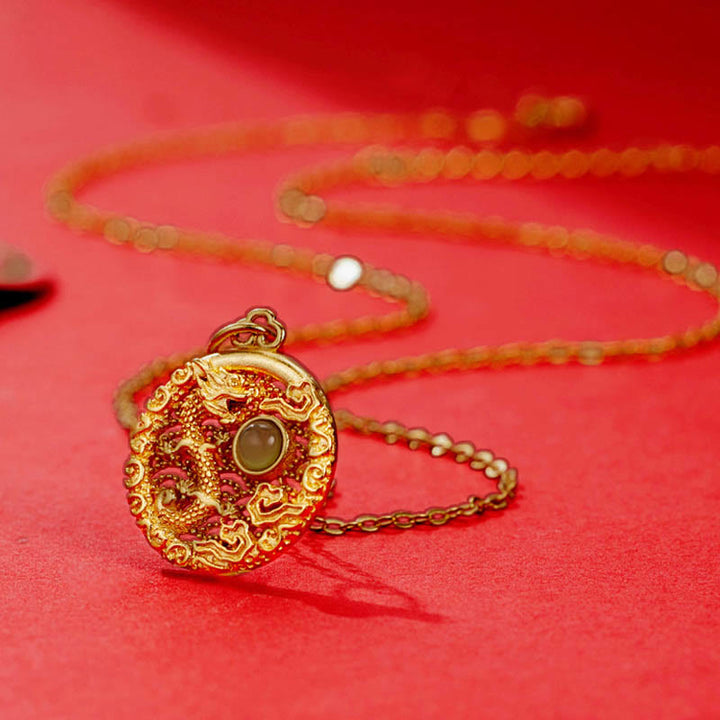 Buddha Stones 925 Sterling Silber Jahr des Drachen Glückswolken Hetian Jade eingelegter Glückskettenanhänger - image 2