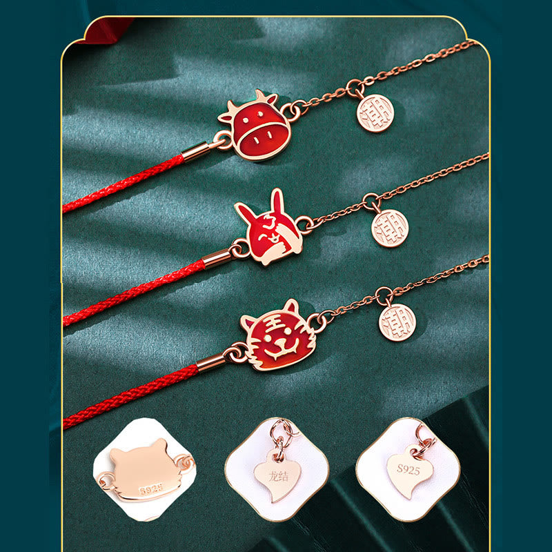 Buddha Stones 925 Sterling Silber Farbwechselndes chinesisches Sternzeichen Glücksschutz Rotes Kettenarmband - image 27