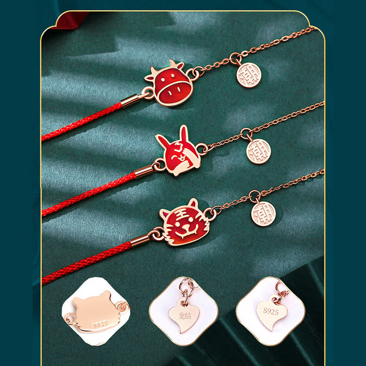 Buddha Stones 925 Sterling Silber Farbwechselndes chinesisches Sternzeichen Glücksschutz Rotes Kettenarmband - image 27