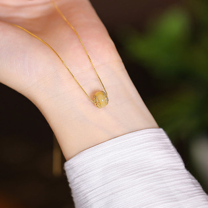 925 Sterling Silber natürliche Hetian Jade Cyan Jade Glück lachender Buddha Schmetterling Halskette Anhänger - Runde Bernsteinperle - image 8