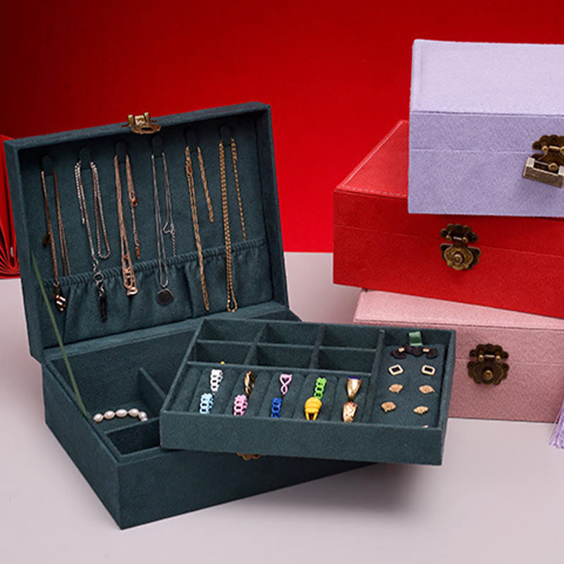 Buddha Stones, schlichtes Design, Schmuckkästchen, Organizer, zweilagige Schmuck-Aufbewahrungsbox, Flanell-Box mit Schloss - image 5