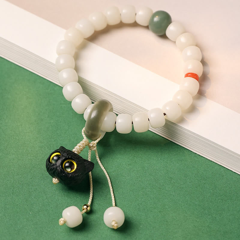 Armband mit Buddha Stonesn, natürlichem Bodhi-Samen, afrikanischem Schwarzholz, hübscher Katzenanhänger, Friedensharmonie - image 2