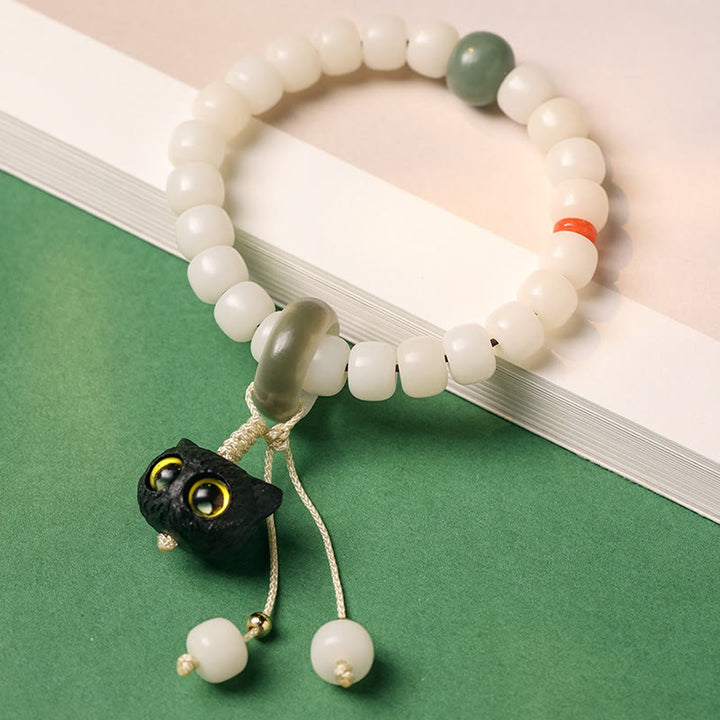 Armband mit Buddha Stonesn, natürlichem Bodhi-Samen, afrikanischem Schwarzholz, hübscher Katzenanhänger, Friedensharmonie - image 2