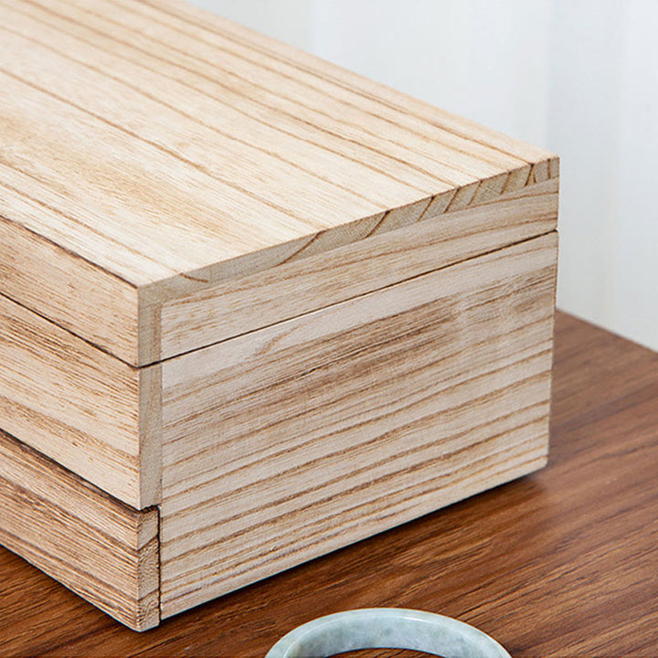 Buddha Stones Retro Beige Holz-Schmuckkästchen, zweilagige Schmuck-Aufbewahrungsbox mit Spiegel - image 9