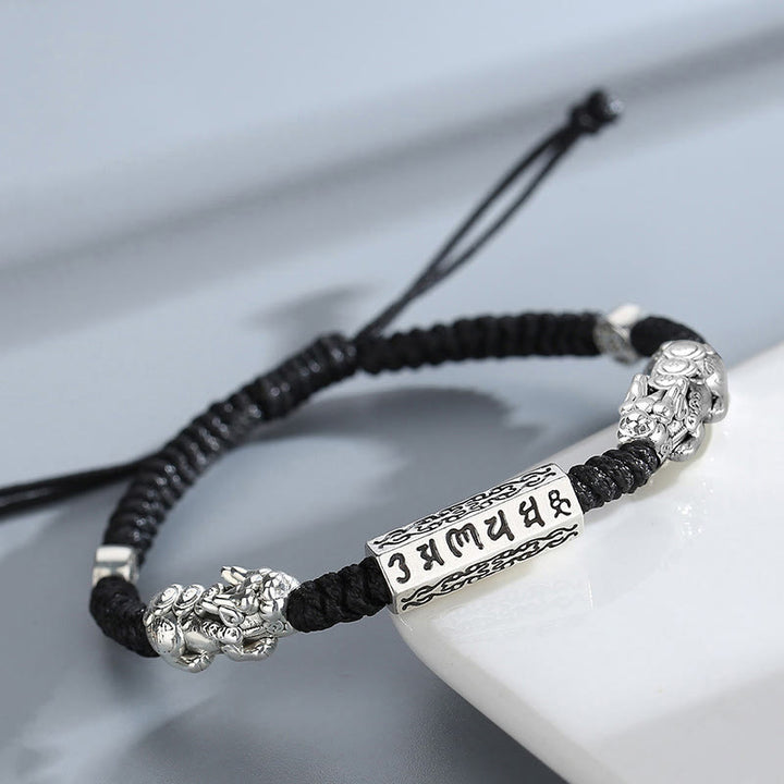 Buddha Stones Double PiXiu Feng Shui Kupfer Münze Om Mani Padme Hum String Armband - image 2