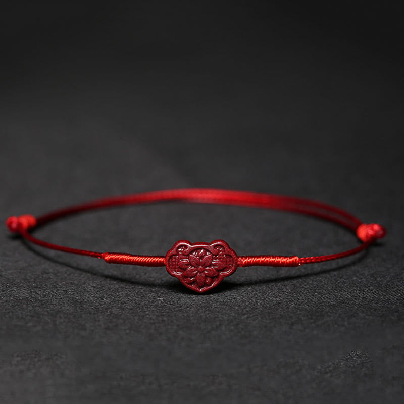 Handgefertigtes Pflaumenblüten-Vierblättriges Kleeblatt PiXiu Lotus Koi Fisch Cinnabar Blessing Braid Armband