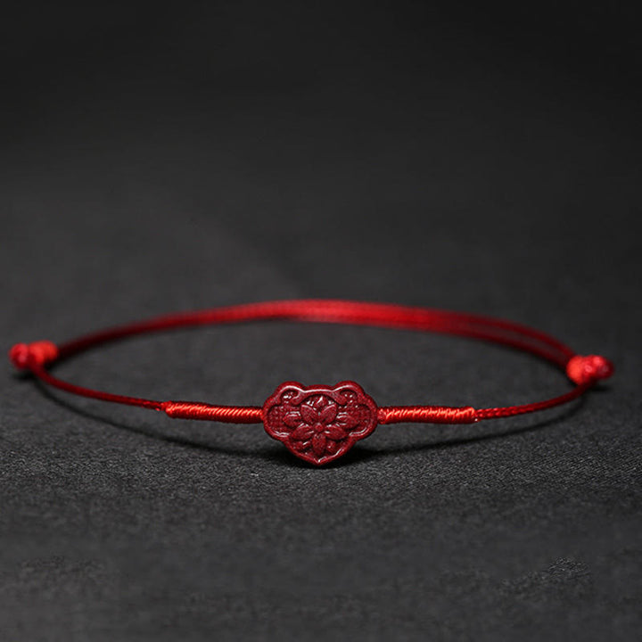 Handgefertigtes Pflaumenblüten-Vierblättriges Kleeblatt PiXiu Lotus Koi Fisch Cinnabar Blessing Braid Armband