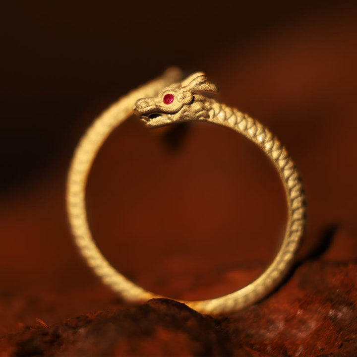 Buddha Stones 925 Sterling Silber Vintage Jahr des Drachen Glück Schutz Stärke verstellbarer Ring - image 2