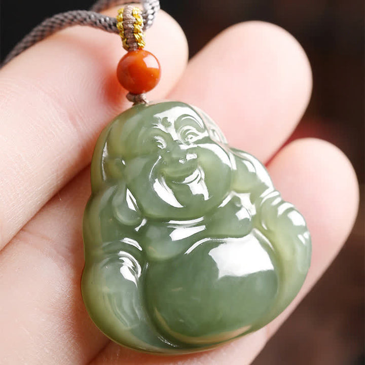 Lachender Buddha Hetian Jade Fülle Halskette String Anhänger - image 8