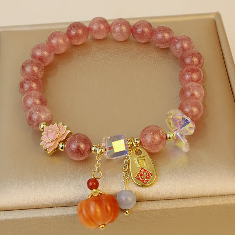 Buddha-Steine, natürlicher Erdbeerquarz, Fu-Charakter, Kürbis-Charme, positives Armband