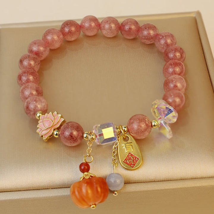 Buddha-Steine, natürlicher Erdbeerquarz, Fu-Charakter, Kürbis-Charme, positives Armband
