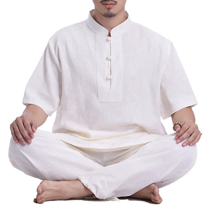 Spirituelle Zen-Meditation, Gebetspraxis, Baumwoll-Leinen-Kleidung, Herren-Set - Beige - US/ UK/AU44,EU54 (3XL) - image 0