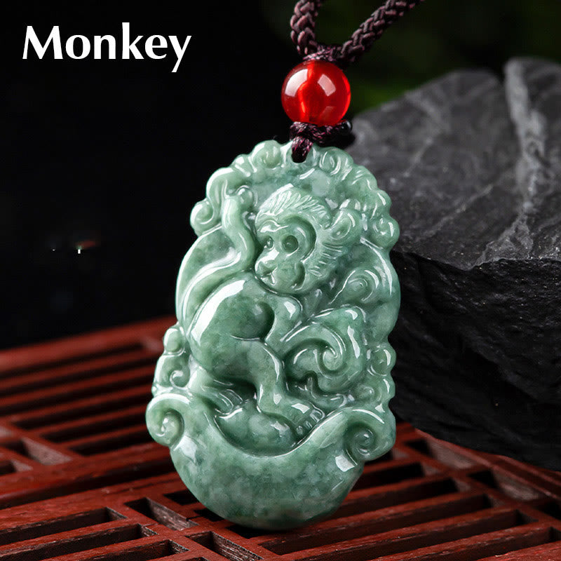 Buddha Stones, natürliche Jade, 12 chinesische Sternzeichen, Wohlstands-Halsketten-Anhänger - Affe - image 23