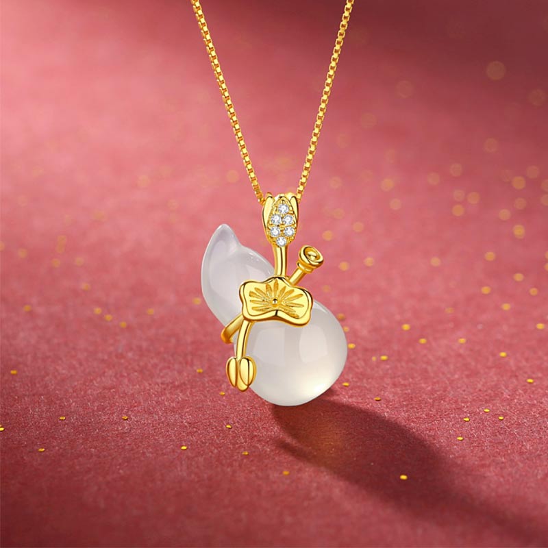 Buddha Stones Cyan Jade Kürbis Lotusblatt Fülle Anhänger Halskette - Weiße Jade - image 6