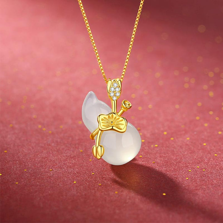 Buddha Stones Cyan Jade Kürbis Lotusblatt Fülle Anhänger Halskette - Weiße Jade - image 6