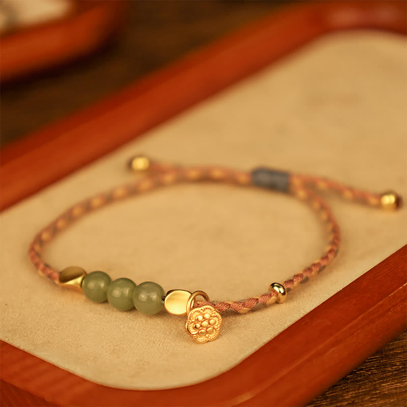 Buddha Stones Handgefertigtes geflochtenes Lotus-Charm-Armband aus hetianischer Jade