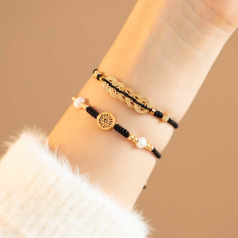 Geflochtenes Armband mit Buddha Stonesn, Kupfermünze, Glücksbaum, Glück, Stärke