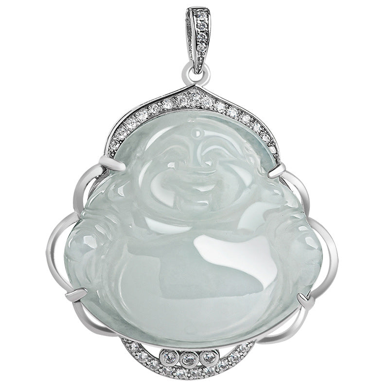 Buddha Stones 925 Sterling Silber Lachender Buddha Natürliche Jade Fülle Halskette Anhänger - image 8