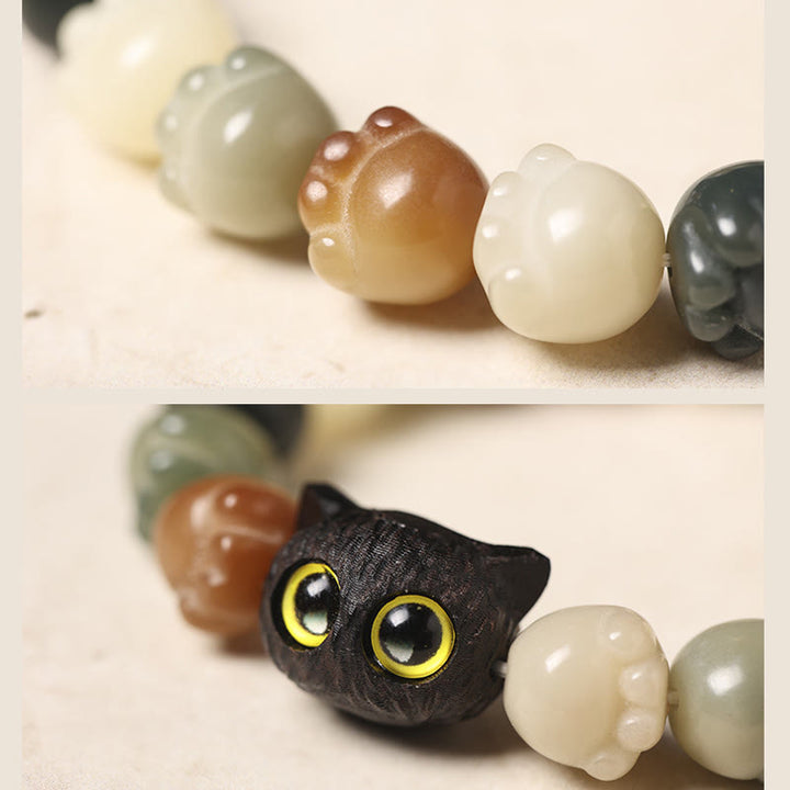 Armband mit Buddha Stonesn, natürlichem Bodhi-Samen, schöne Pfote, Ebenholz, glückliche Katze, Weisheit - image 6