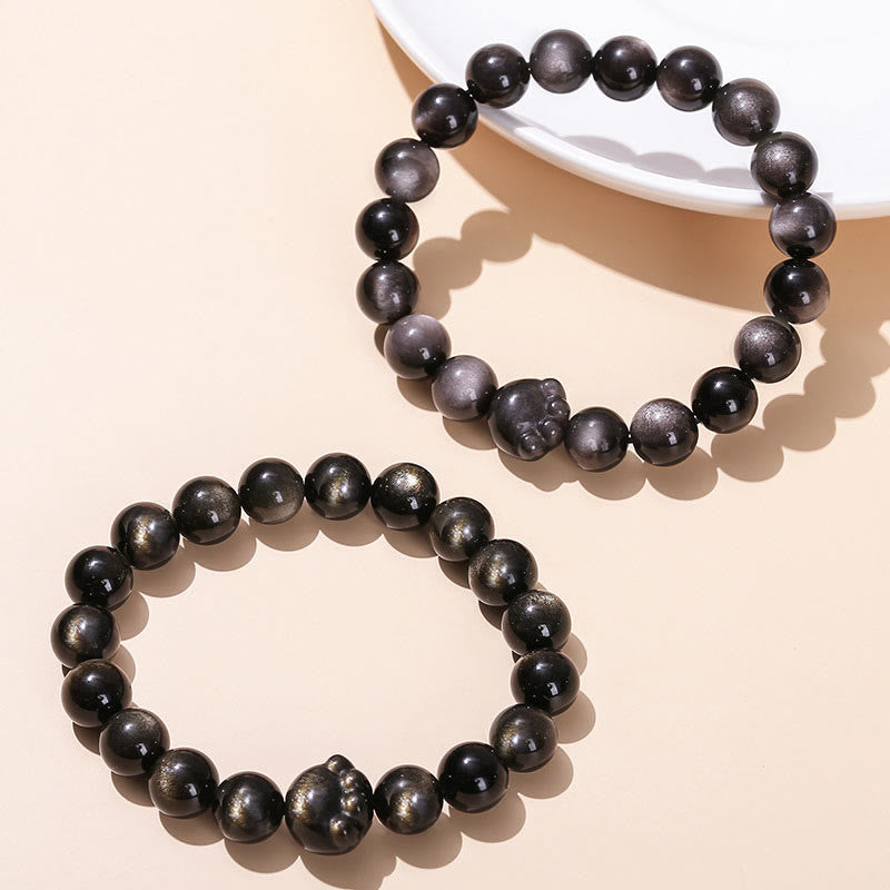 Buddha Stones Natürlicher Goldglanz-Obsidian, Silberglanz-Obsidian, niedliches Katzenpfotenkrallen-Reichtumsarmband - image 2