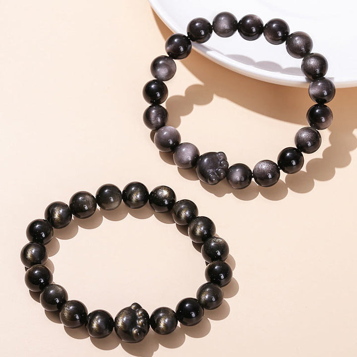 Buddha Stones Natürlicher Goldglanz-Obsidian, Silberglanz-Obsidian, niedliches Katzenpfotenkrallen-Reichtumsarmband - image 2