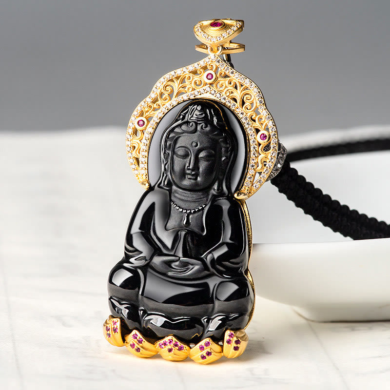 Buddha Stones 925 Sterling Silber natürliche schwarze Jade Kwan Yin Avalokitesvara Reichtum Halskette Anhänger - image 2