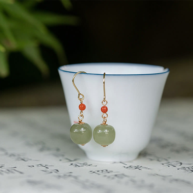Buddha Stones 925 Sterling Silber vergoldet 14 Karat Gold Hetian Jade roter Achat Glück Tropfen Ohrringe - image 4