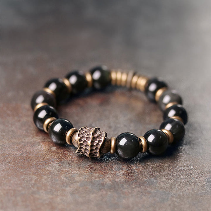 Buddha Stones Regenbogen-Obsidian-Kupfer-Liebesheilungsarmband