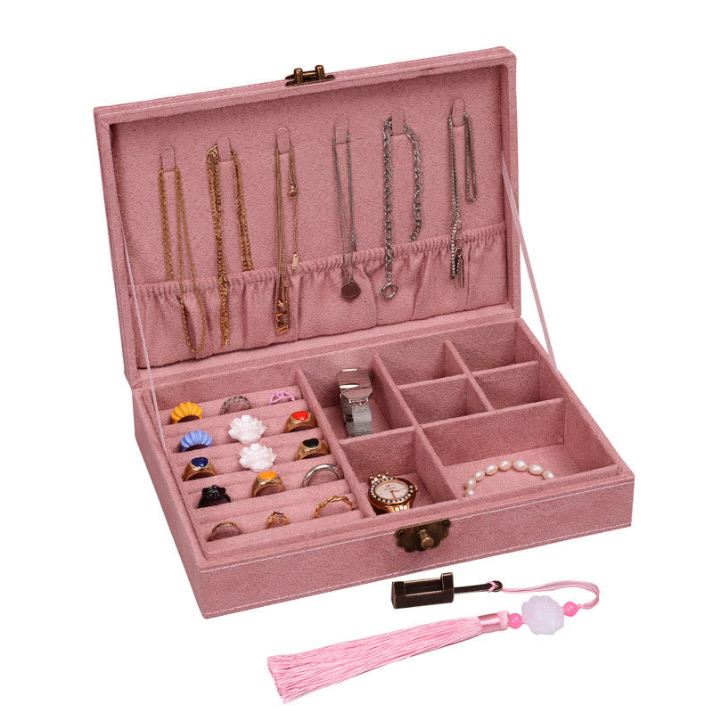 Buddha Stones, schlichtes Design, Schmuckschatulle, Organizer, einlagige Flanell-Schmuckaufbewahrungsbox mit Schloss - Rosa 28 cm x 19 cm x 6,5 cm - image 28