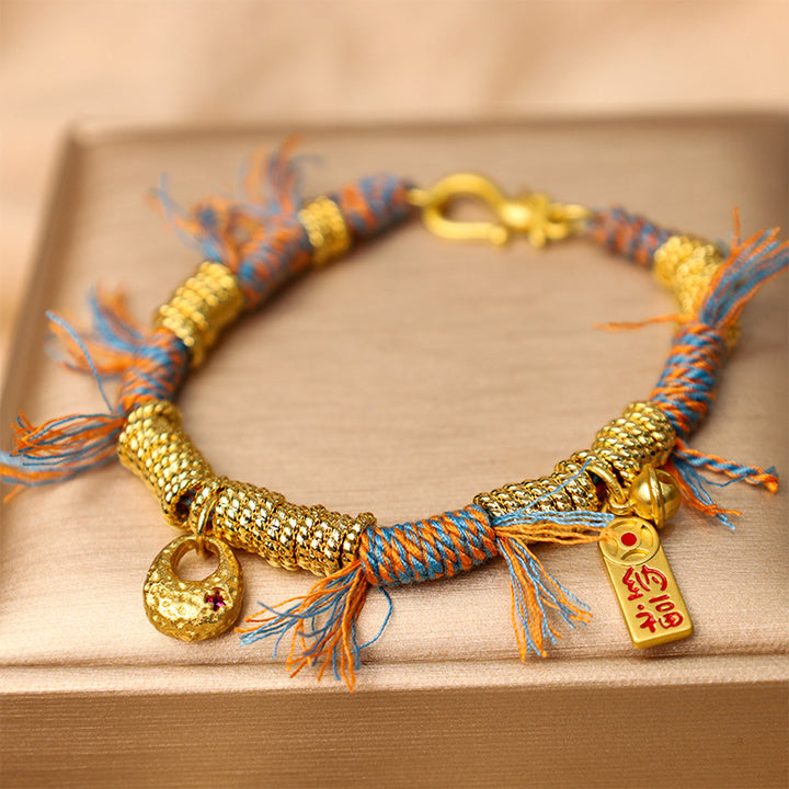 Buddha Stones Handgefertigtes tibetisches Lucky Fortune-Armband aus mehrfarbigem Kordelgeflecht