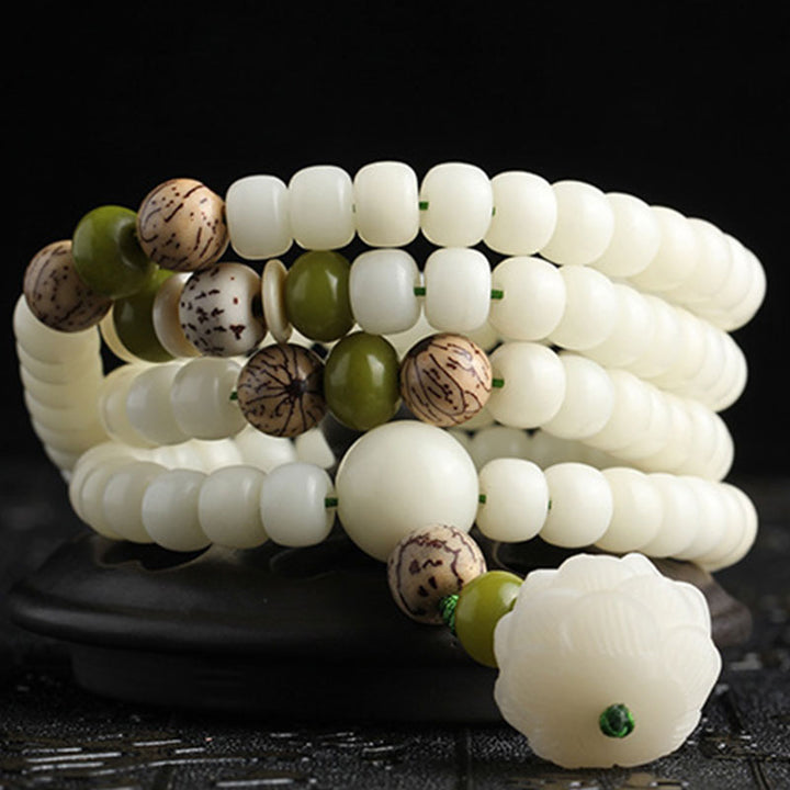 Buddha Stones Weiß Jade Bodhi Lotus Mala Harmonie Halskette Armband - image 13
