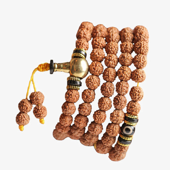Buddha Stones Rudraksha Bodhi Seed Dzi Bead Luck Wealth Armband 108 Mala Beads