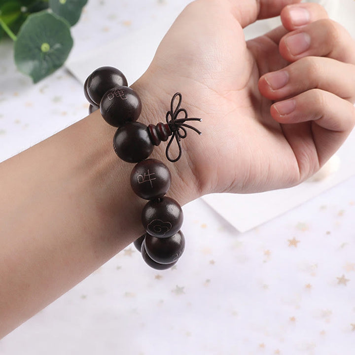 Buddha Stones, 925er-Sterlingsilber, eingelegtes kleines Blatt, rotes Sandelholz, Om Mani Padme Hum-Charakter, glückverheißende Wolken, Schutzarmband