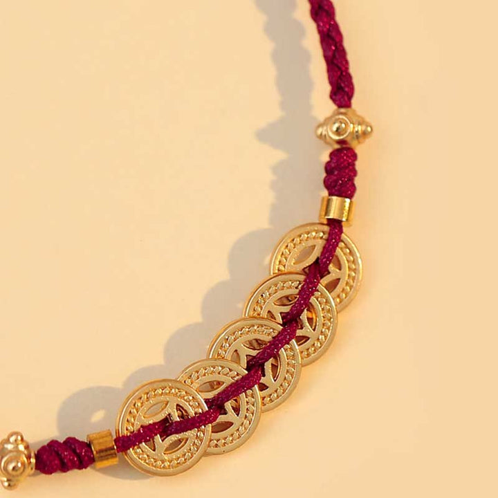 Geflochtenes Armband mit Buddha Stonesn, Kupfermünze, Glücksbaum, Glück, Stärke