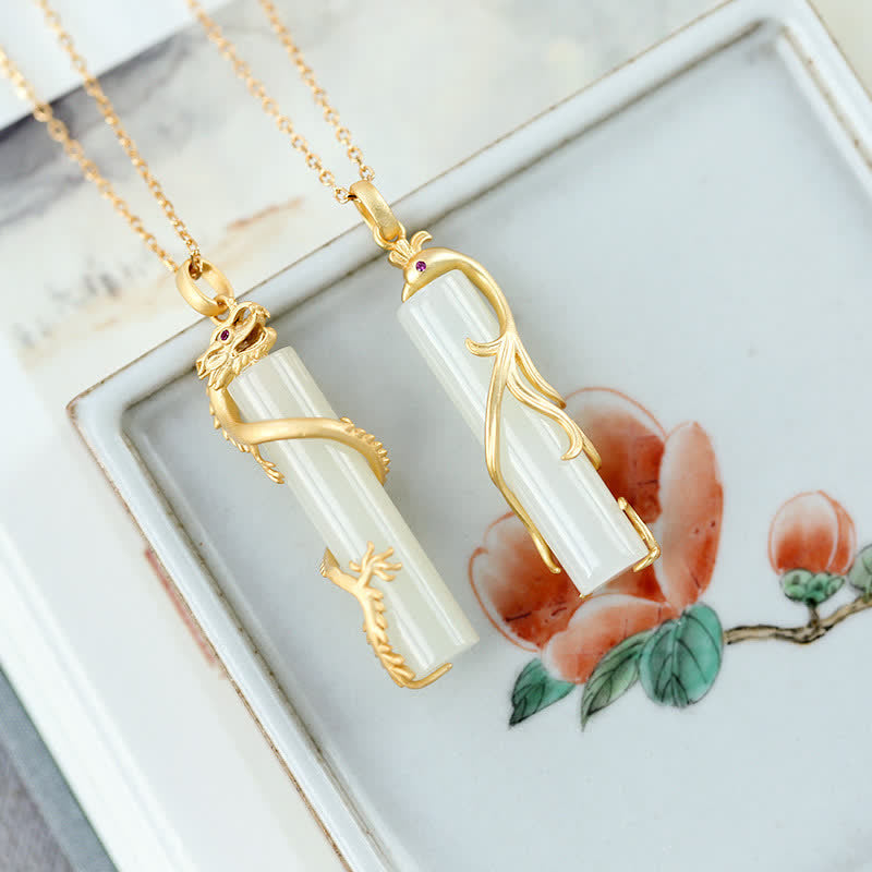 Buddha Stones Jade Drache Phoenix Kupfer Schutz Halskette Anhänger - image 2