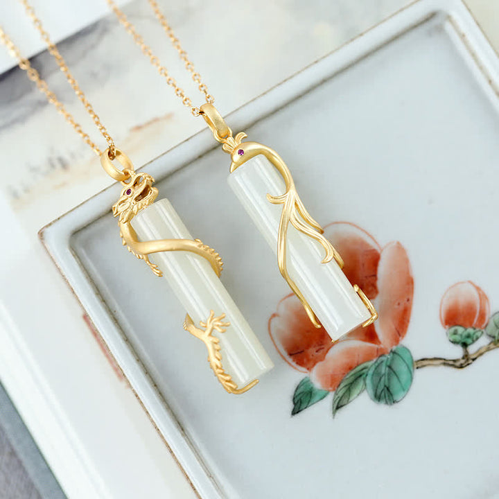 Buddha Stones Jade Drache Phoenix Kupfer Schutz Halskette Anhänger - image 2