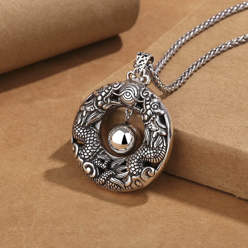 Buddha Stones Double Dragon Playing Bead Kupfer Schutz Halskette Anhänger - image 2