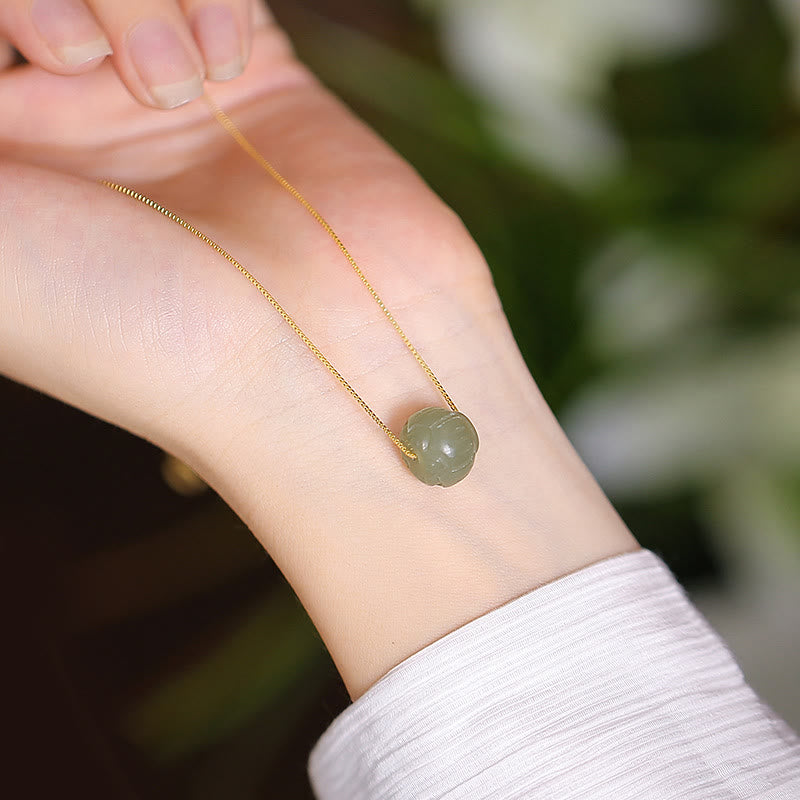 925 Sterling Silber natürliche Hetian Jade Cyan Jade Glück lachender Buddha Schmetterling Halskette Anhänger - Hetian Jade Lotus - image 11