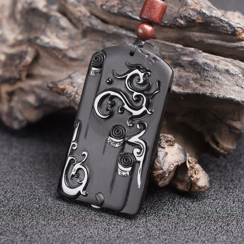 Schwarzer Obsidian-Drachen-Phoenix-Halsketten-Anhänger - image 4