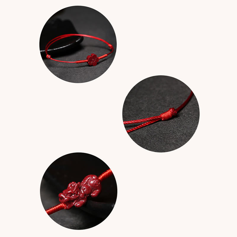 Handgefertigtes Pflaumenblüten-Vierblättriges Kleeblatt PiXiu Lotus Koi Fisch Cinnabar Blessing Braid Armband