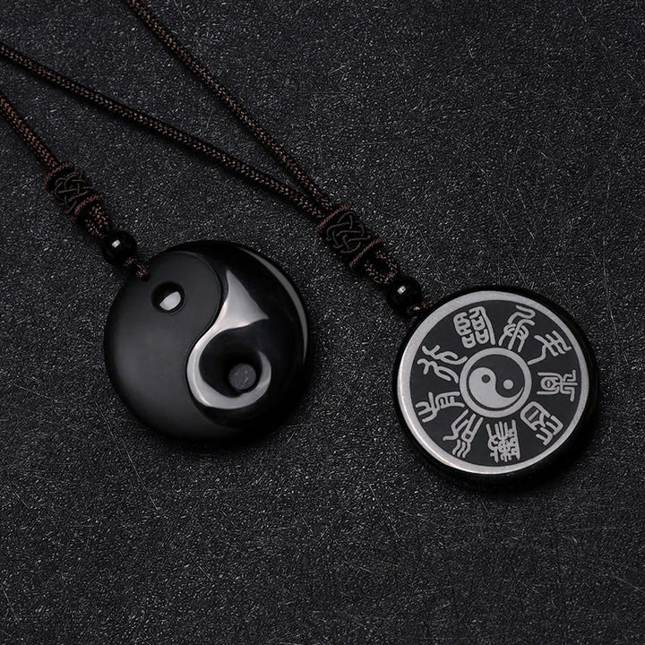 Buddha Stones, schwarzer Obsidian, Taoismus, fünf heilige Berge, Mantra mit neun Charakteren, geschnitzte Reinigung, Yin-Yang-Halskettenanhänger - image 2