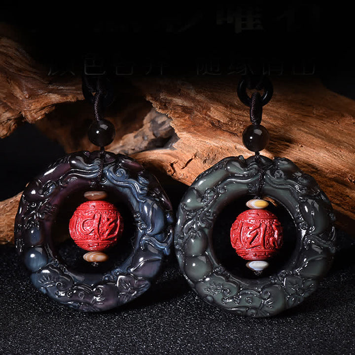 FengShui natürlicher Regenbogen-Obsidian PiXiu-Zinnober-Heilungshalskettenanhänger - image 7