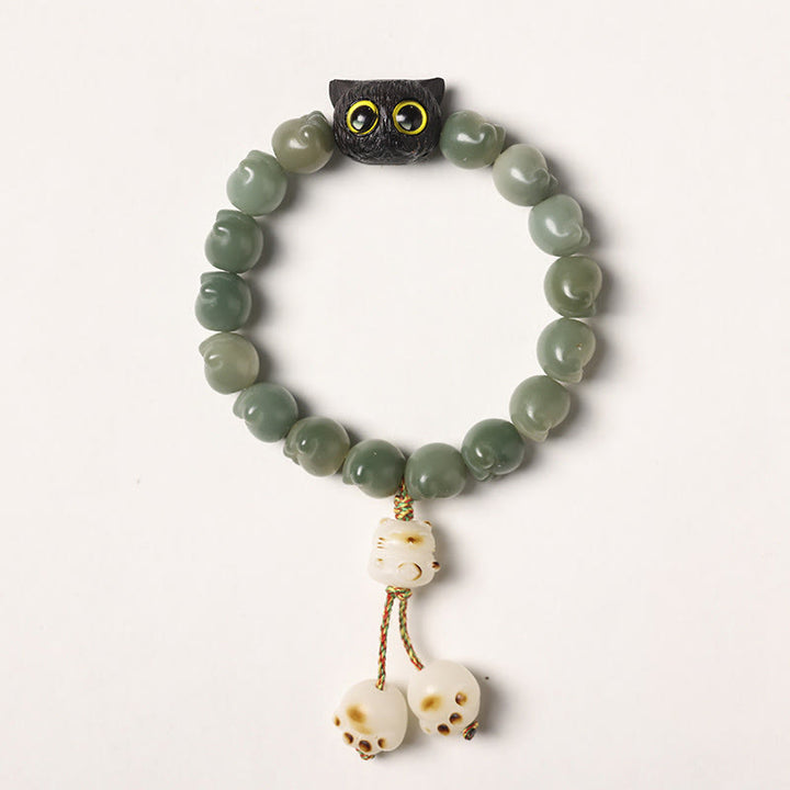 Armband mit Buddha Stonesn, natürlichem Bodhi-Samen, schöne Pfote, Ebenholz, glückliche Katze, Weisheit - Grüner Bodhi-Samen - Quastenversion (Handgelenkumfang 14–15 cm) - image 15