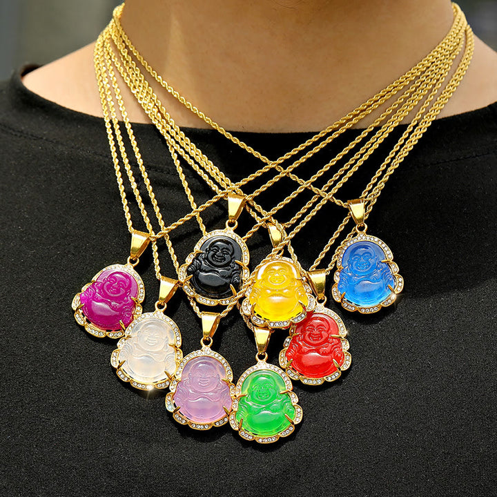 Buddha Stones 18K Gold gefüllt Lachender Buddha Jade Glück Halskette Kettenanhänger - image 19