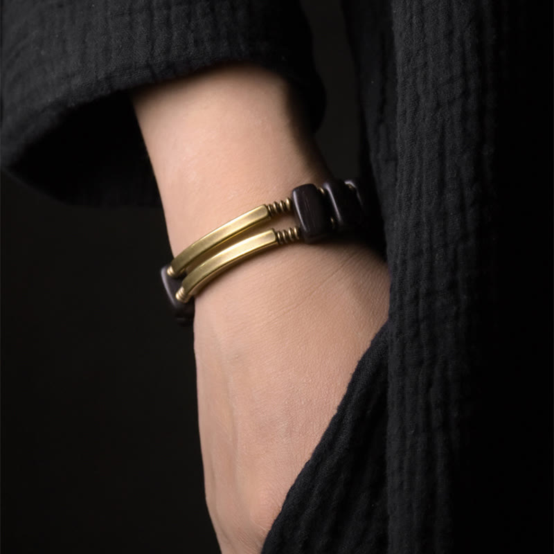 Buddha Stones Tibetisches Ebenholz Messing Kupfer Balance Doppelschicht Armband - image 2