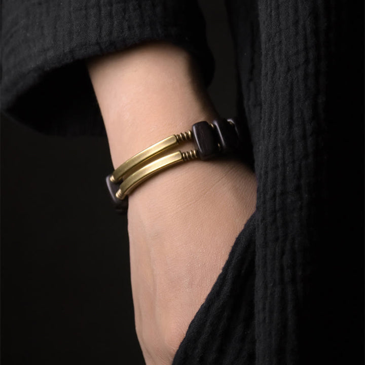 Buddha Stones Tibetisches Ebenholz Messing Kupfer Balance Doppelschicht Armband - image 2