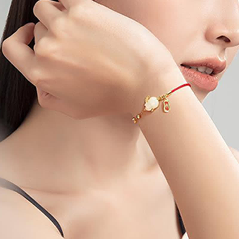 Buddha Stones – Jahr des Kaninchens – Weiß Jade-Glücks-Armband mit roter Schnur